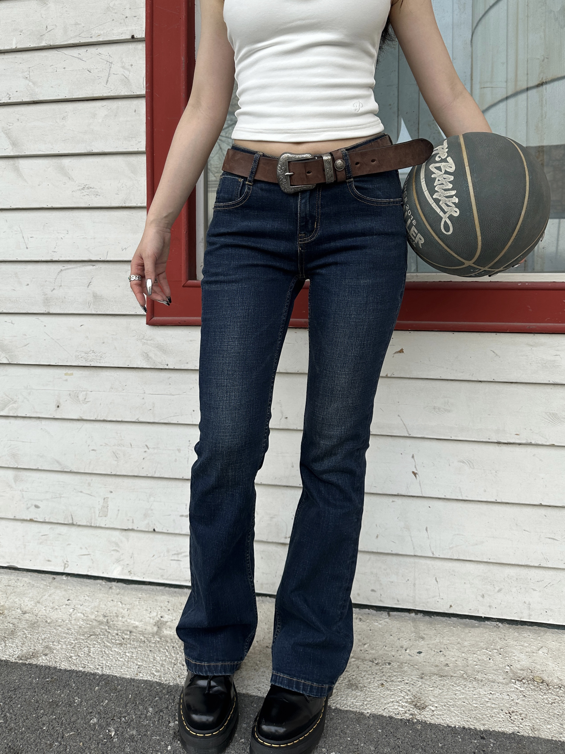 Slim High-Stretch Mid-Waist Flared Jeans | Leg-Enhancing, Knee-Length Design | Trendy Y2K Style Pants