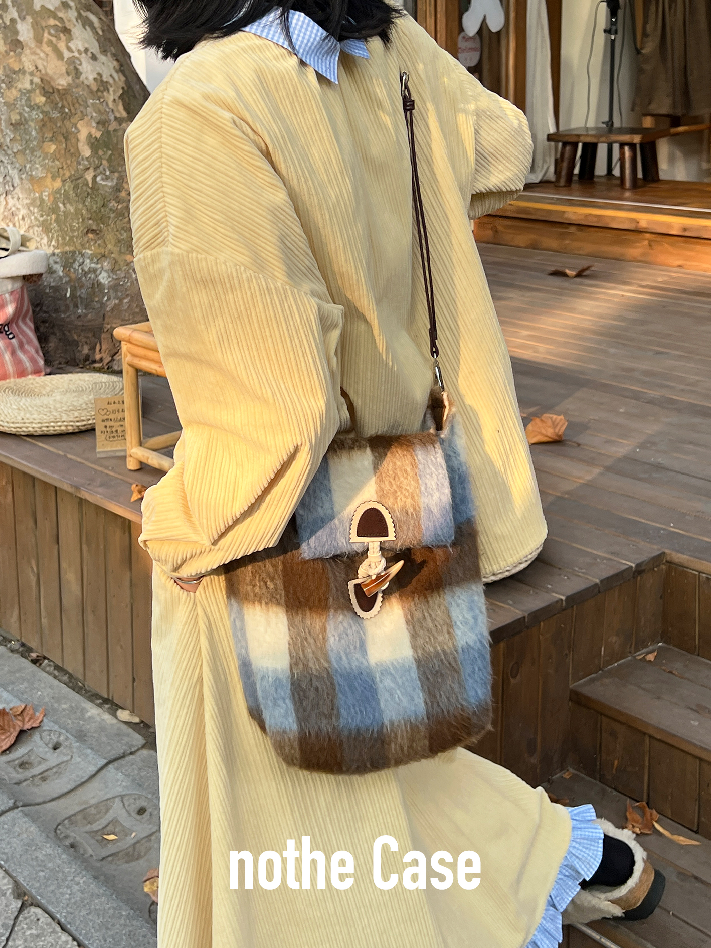 Snowy Mountain Forest Woolen Plaid Crossbody Bag - Retro Large-Capacity Versatile Shoulder Bag for Y2K and Vintage Style