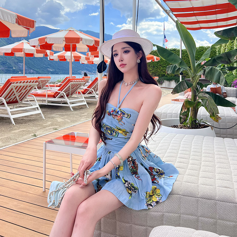 Socialite Style Strapless Camisole Dress for Women - High-End Short Dress, Elegant Moon Vera Du Jia Garden Design