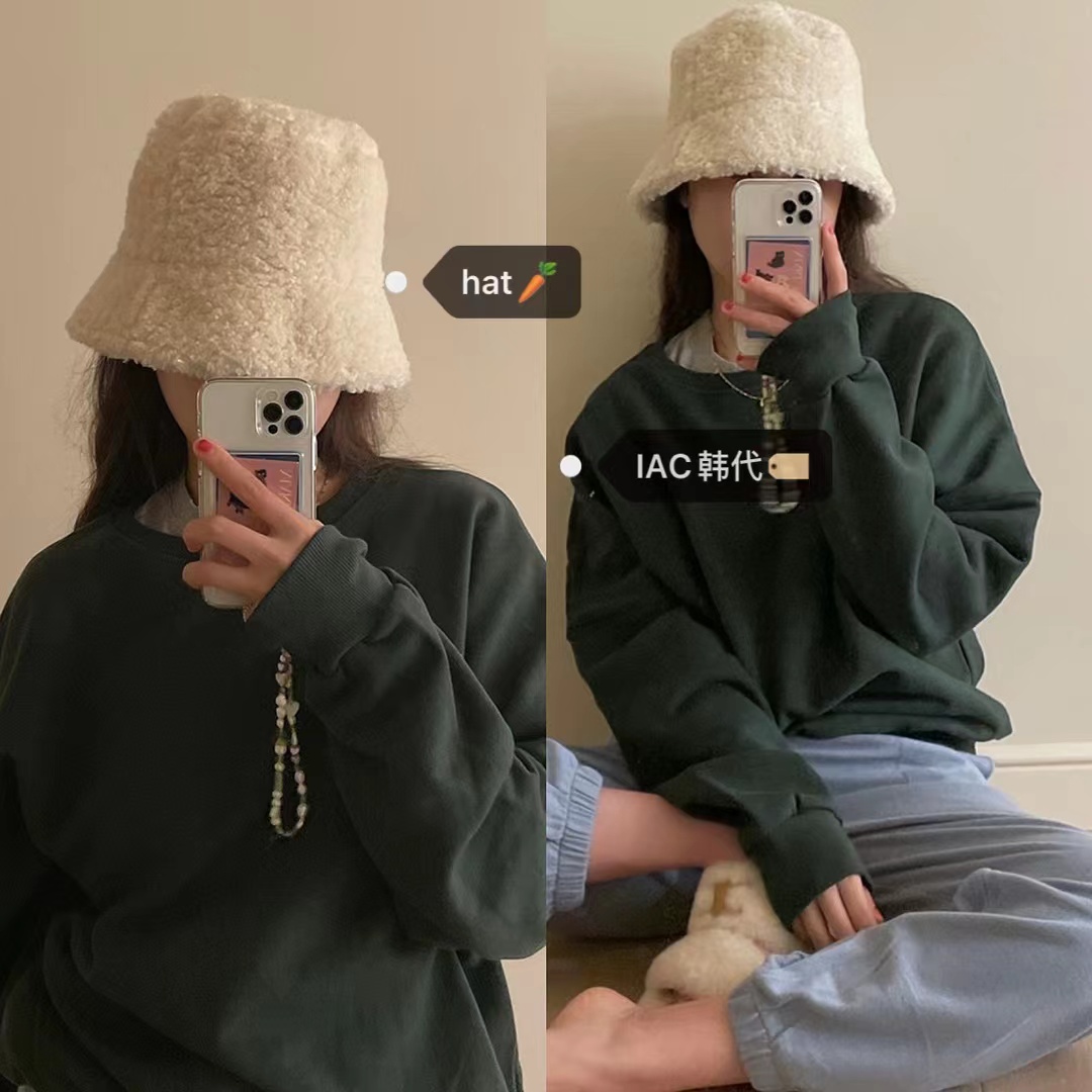 Soft Plush Milk Cap Bucket Hat - Cute Winter Accessory in Korean Style