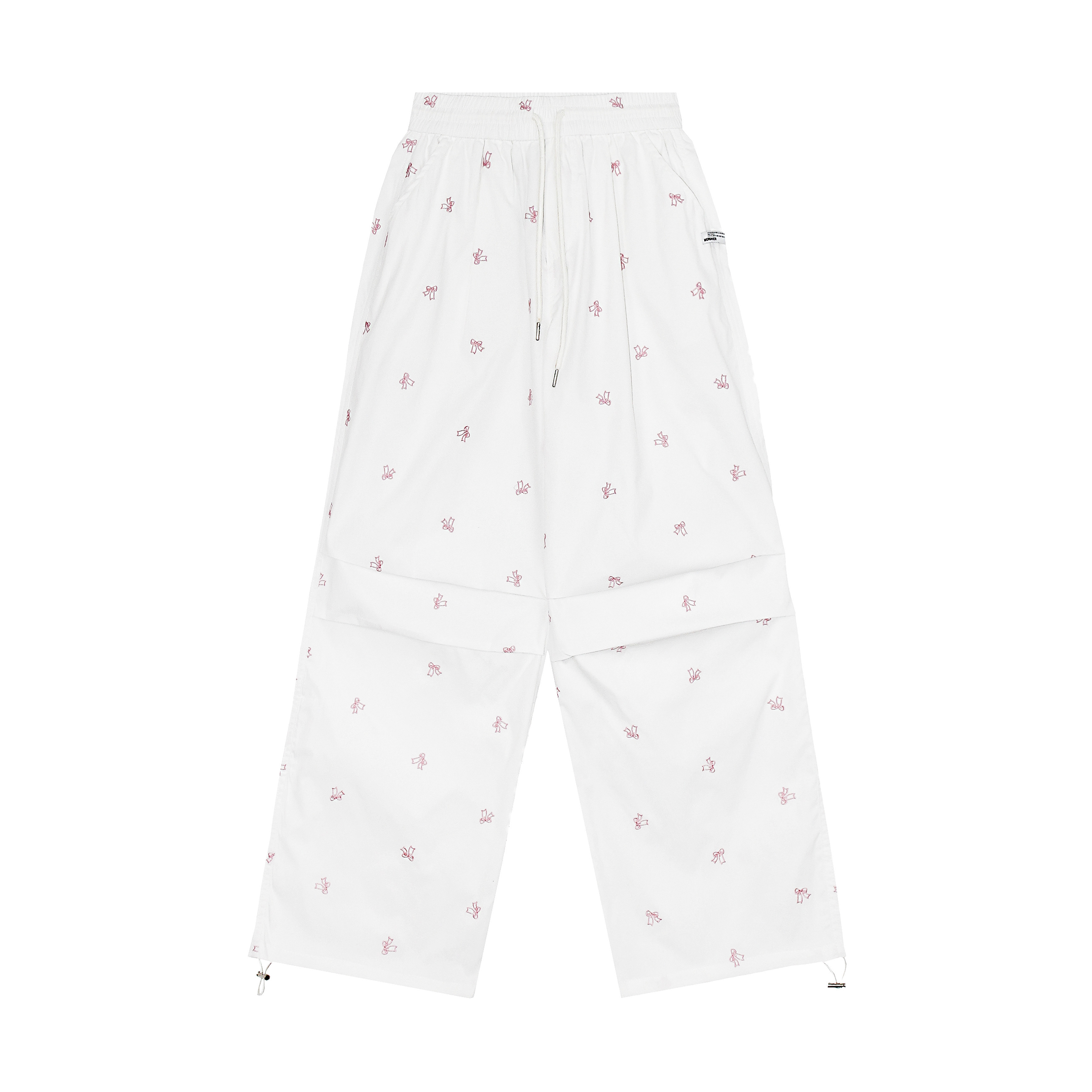 Spicy Heatstroke American Street Style Bow Tie Embroidered Cargo Pants with Pleats, Loose Wide-Leg Ground-Dragging Paratrooper Design