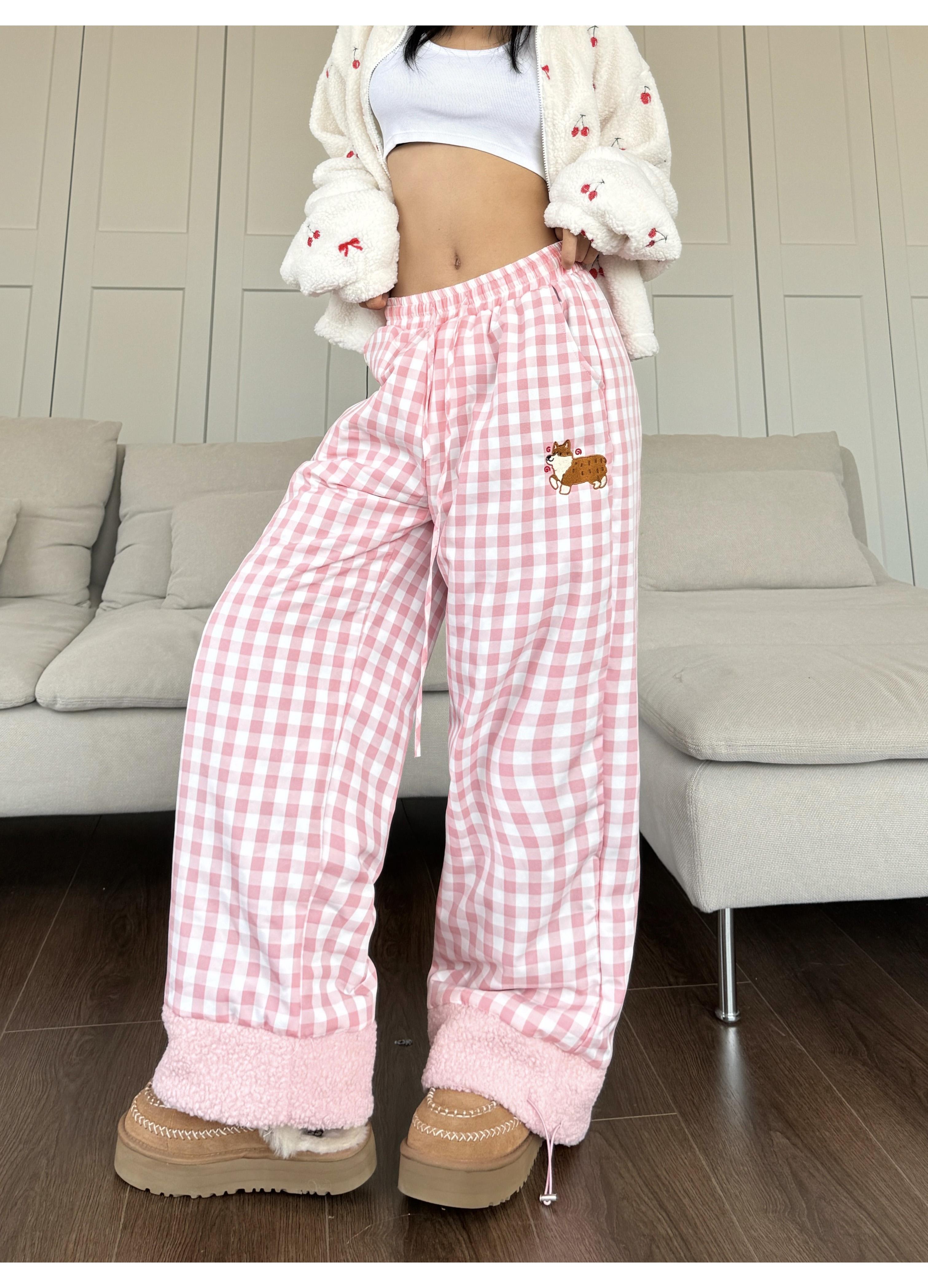Spicy Winter Lamb Wool Plaid Cotton Pants - Loose Fit, Warm, Thick, Windproof for Cold Weather Fashion
