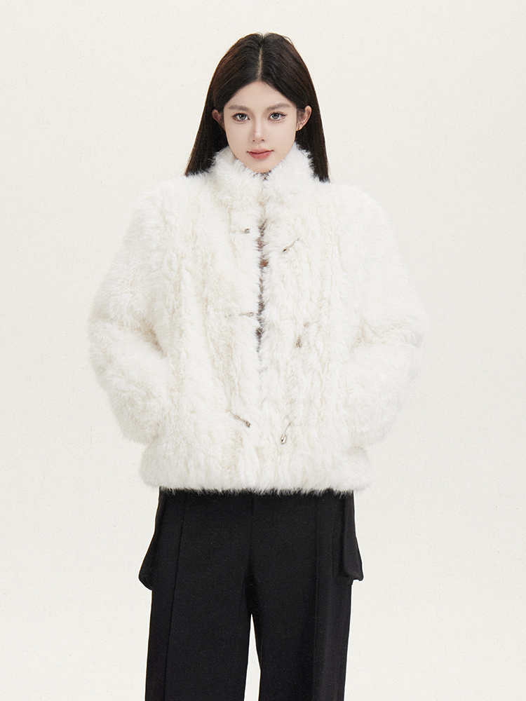 Stand Collar Fur Coat for Women, Soft Fluffy Cotton Jacket, Autumn Winter Fashion, Cozy Outerwear