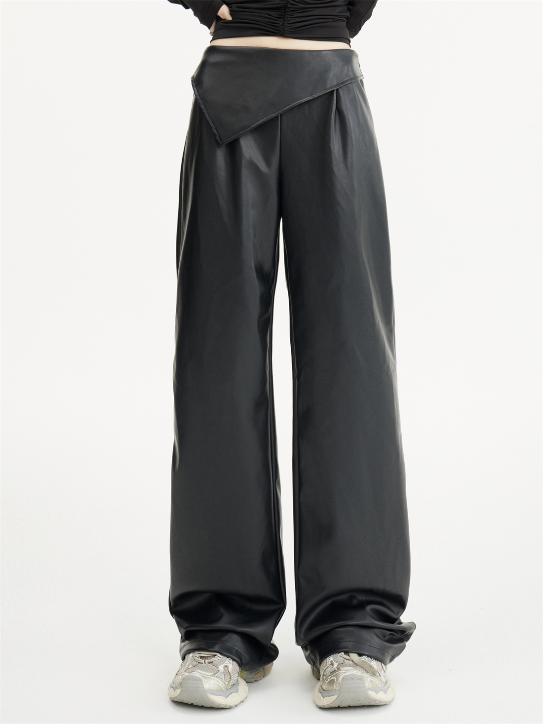 Straight Leg Slim Black Leather Pants - Loose Fit Casual Wide Leg Trousers for Autumn Winter - Y2K Fashion Essential