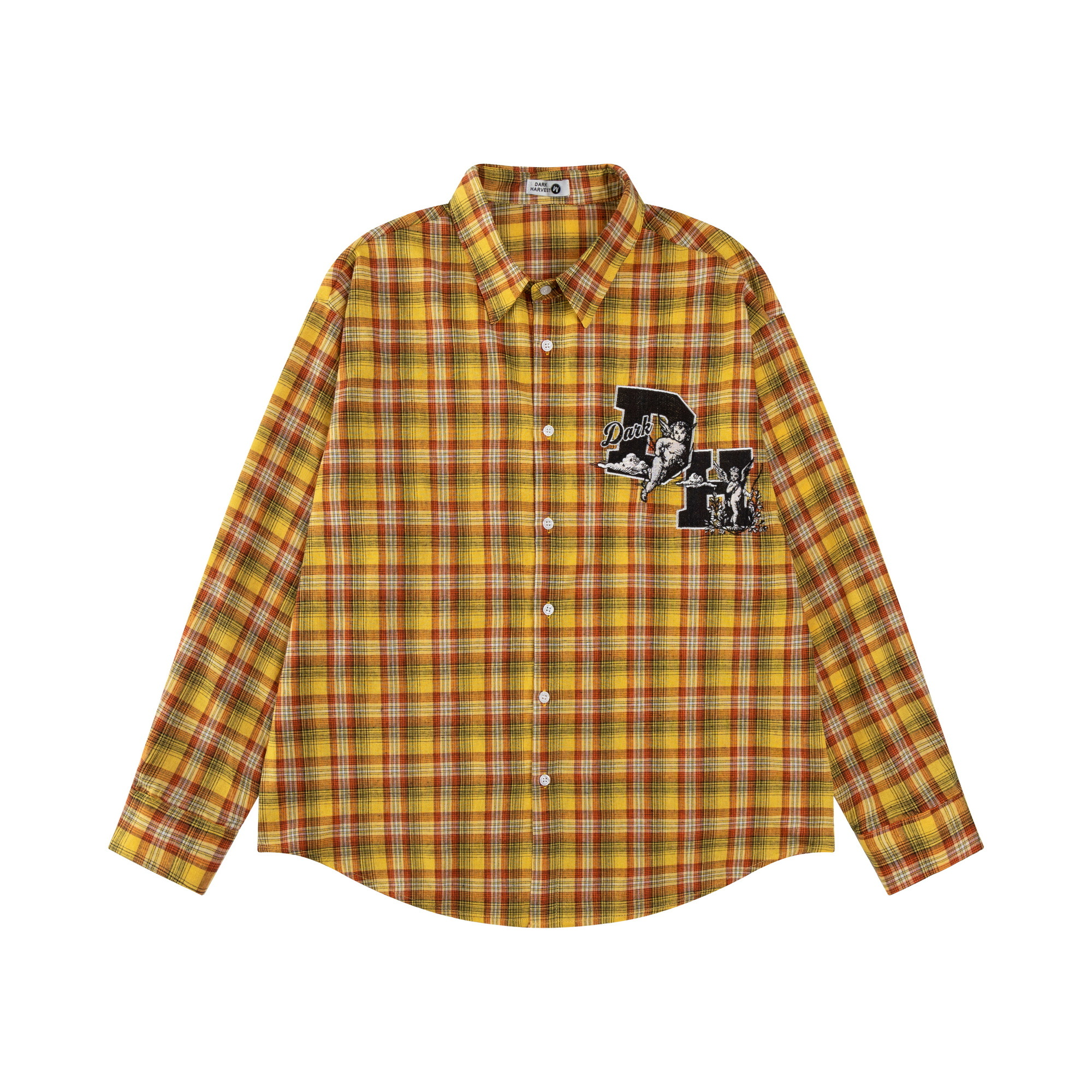 Striped Checkered Long Sleeve Shirt with Letter Embroidery - Unisex Loose Fit Spring Summer Jacket