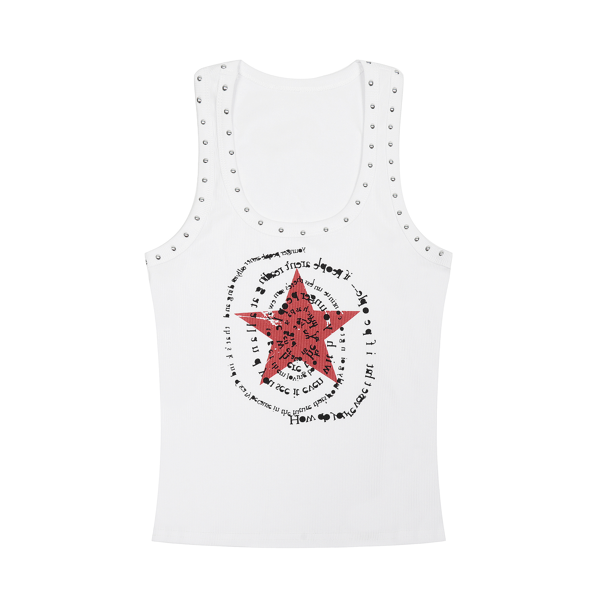 Studded Star Letter Print Crop Tank Top - Slim Fit American Style Summer Essential