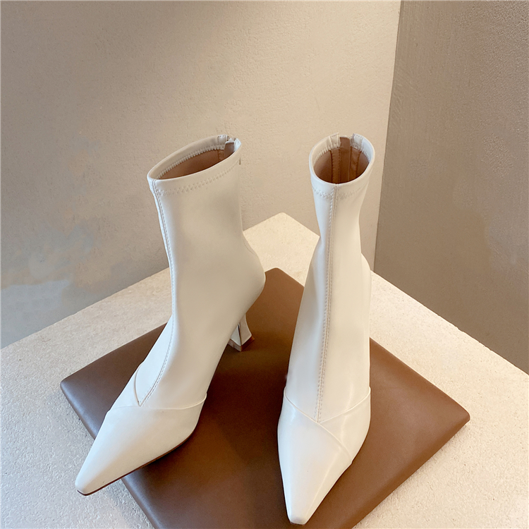 Stylish Women's High-Heeled Pointed Short Boots, Elastic Slim Fit, Autumn/Winter 2023 Fashion, Comfortable Thin Heels