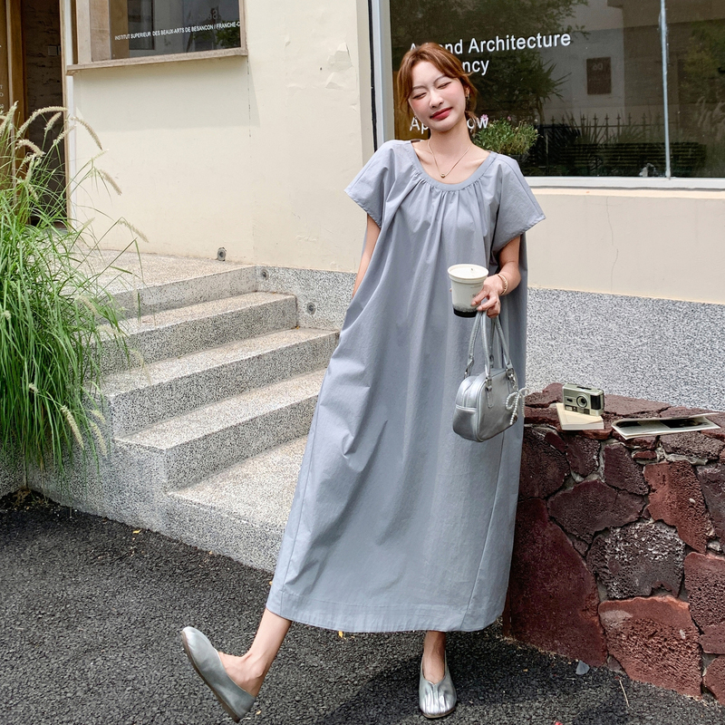 Summer 2025 Gray-Blue Dress for Women, French Style Long Skirt, Stunning Forest Print, Elegant Casual Fashion