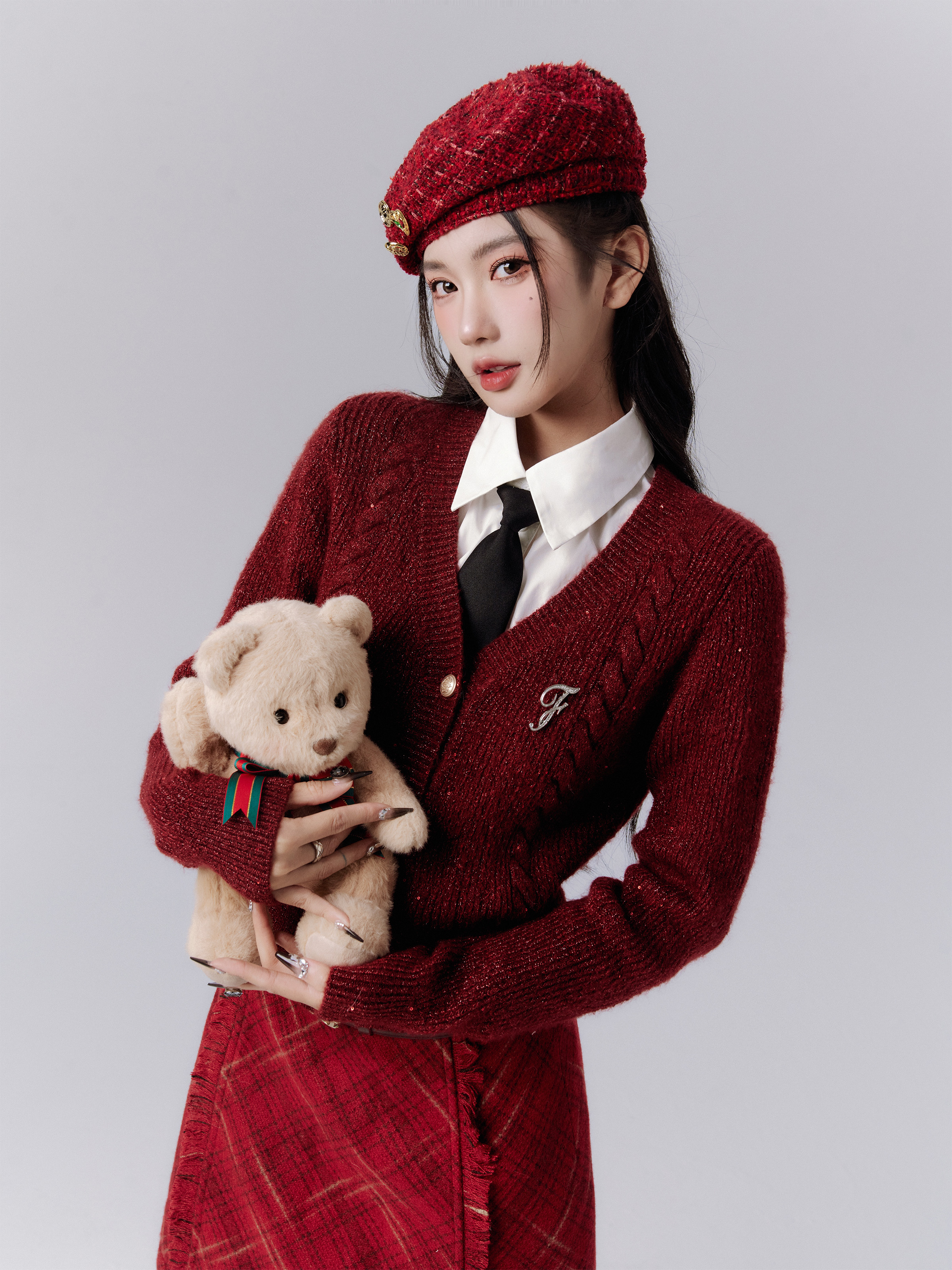 Summer Red Knitted Cardigan in Energetic College Style with Cherry Rum Vibes - Trendy 90s Inspired Fashion Outerwear