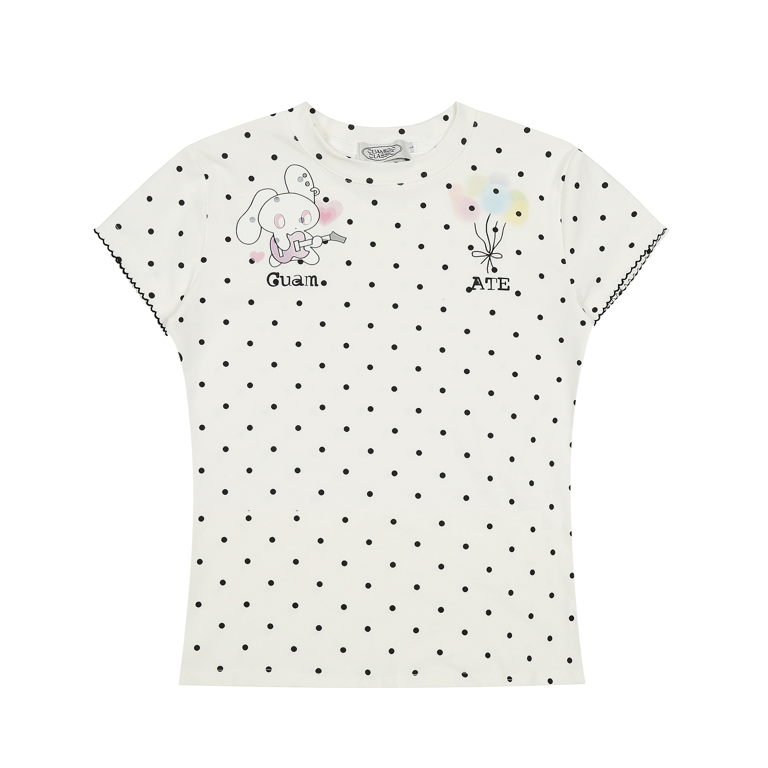 Summer Slim Fit Cartoon Rabbit Polka Dot T-Shirt for Women - Cute Casual Style, Trendy Hot Girl Design
