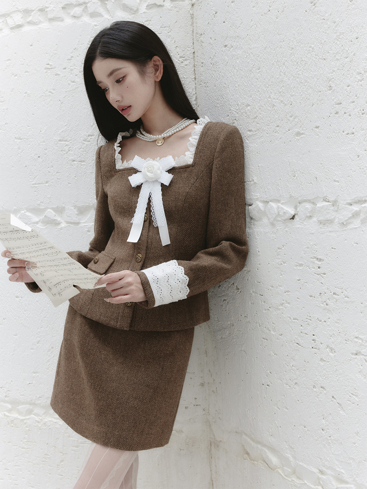 Sunset Rose Vintage Square Neck Little Chanel Style Coat Set - Elegant Women's Fashion, Vintage Inspired, Chic Outerwear