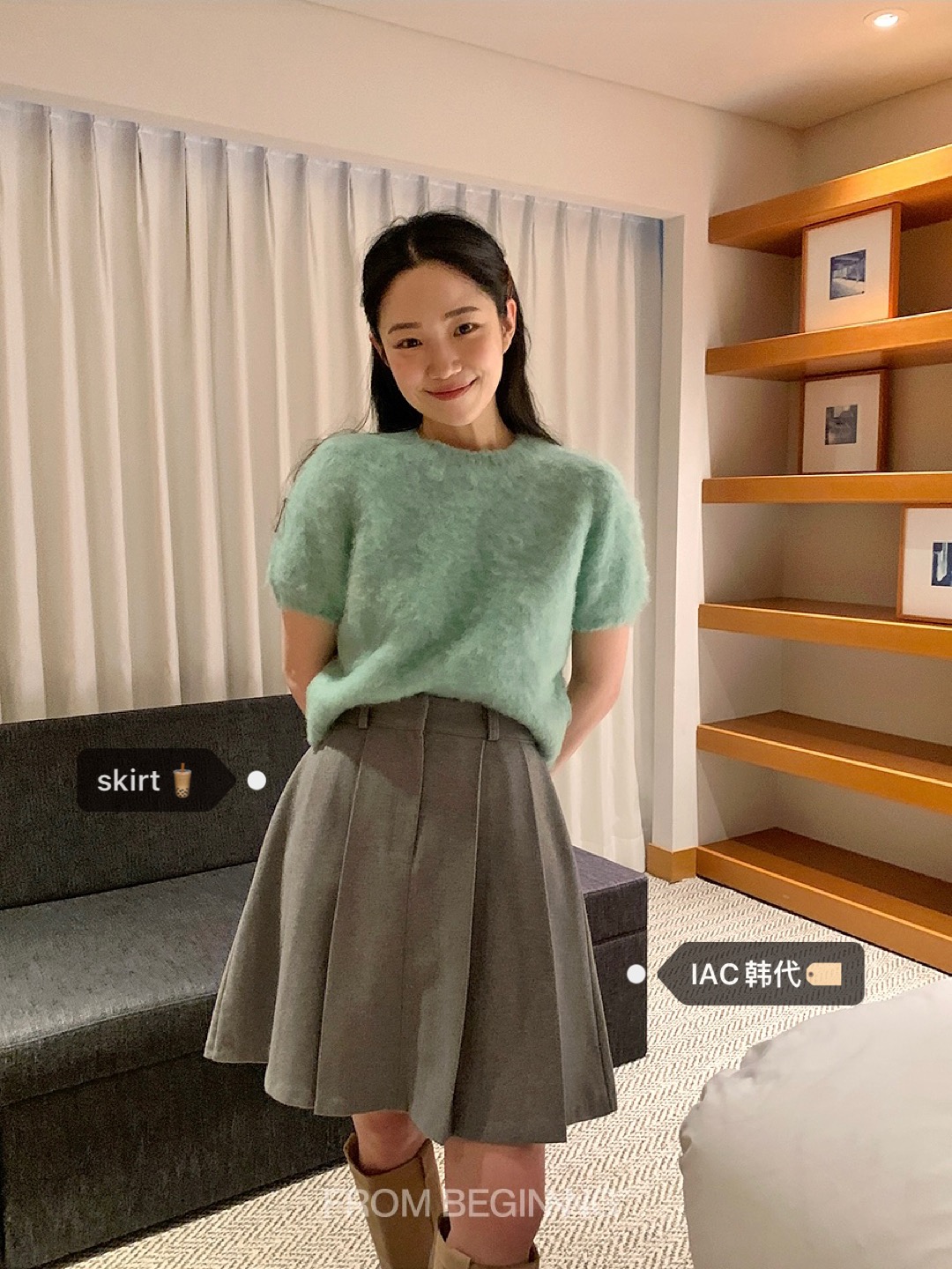 Super Slimming A-Line Midi Skirt, Mid-Length Pleated Wool Blend Skirt for a Youthful Look, Korean Style Fashion