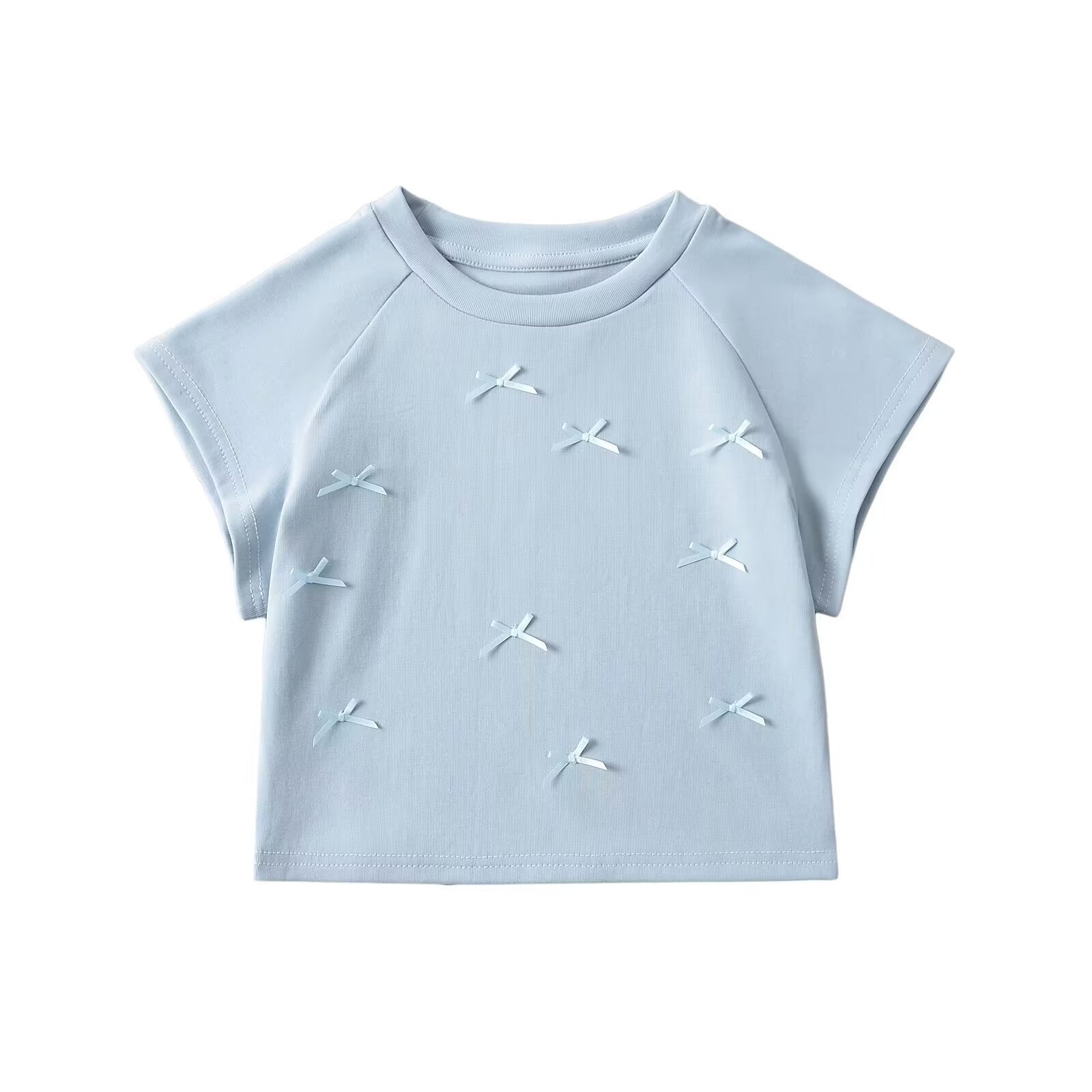 Sweet and Spicy Girl Bow Short Sleeve Crop Top T-shirt - Summer Fashion Essential, Cute Round Neck Style, Trendy Y2K Look