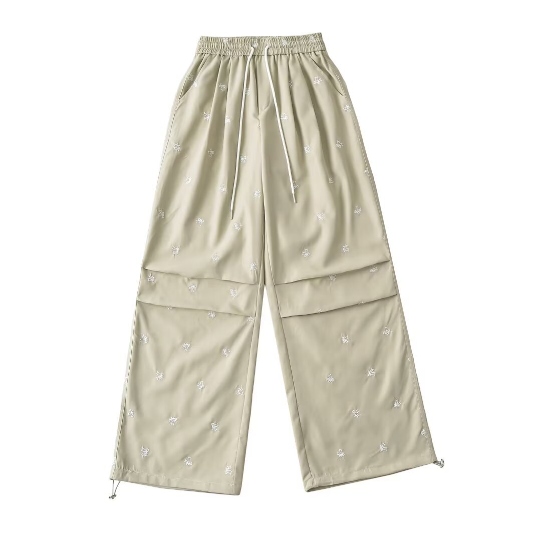 Sweet Girl Summer Casual Pants with Butterfly Print - Thin Loose Straight Work Pants for Effortless Style
