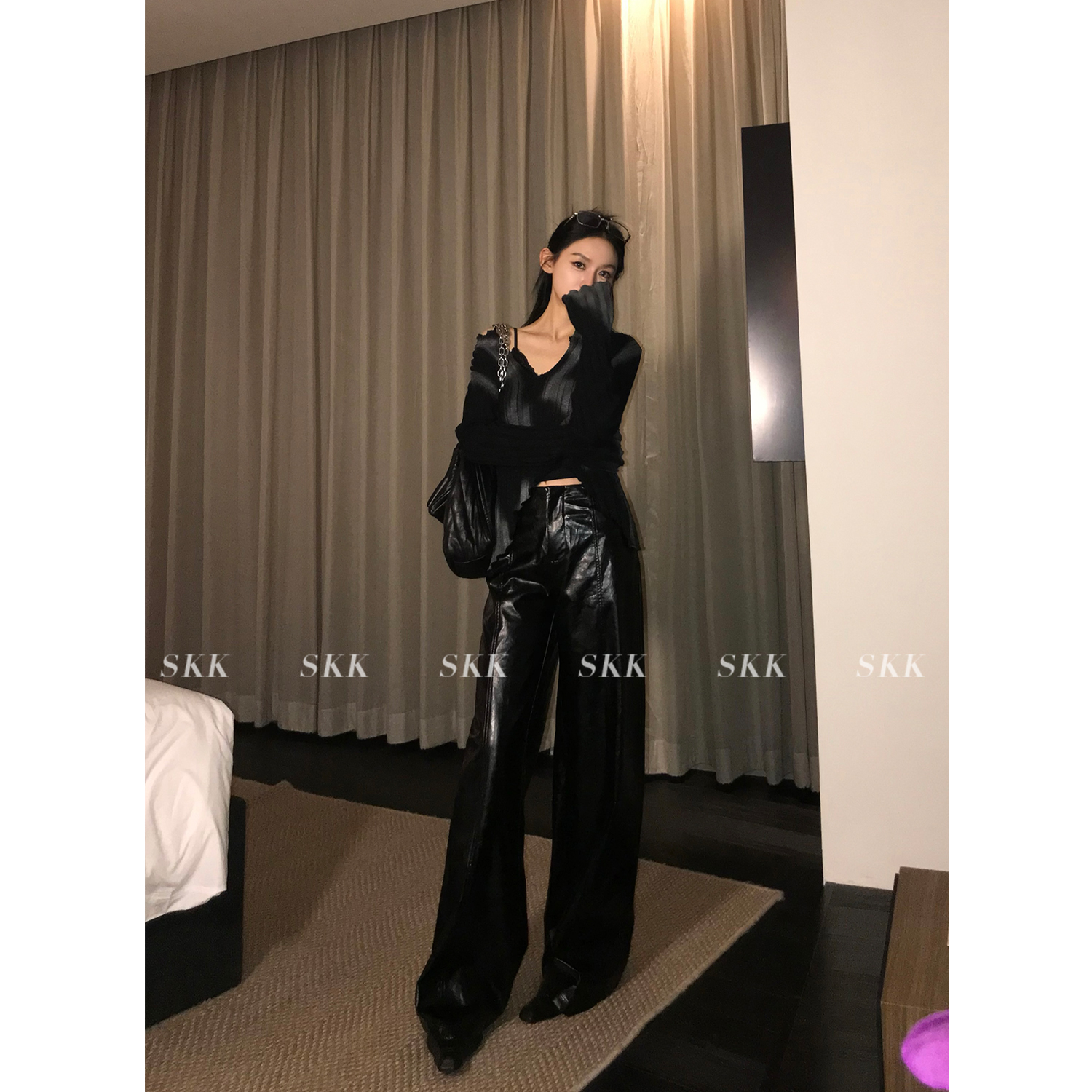 Trendy 2024 Spring Straight PU Leather Pants for Women, Casual Shiny Long Trousers, Fashion Player Style, Y2K Inspired