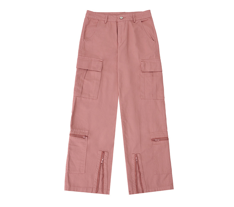 Trendy Pink Work Pants for Women - American Retro Hip-Hop Straight Casual Pants for Street Dance Style