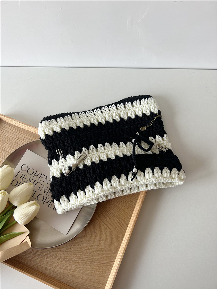 Trendy Striped Knitted Little Devil Ear Yarn Hat for Women - Pointed Wide-Brimmed Pullover for Autumn and Winter Fashion