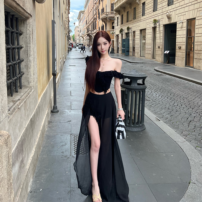 Twilight Tulle Midi Skirt for Tall Women - High Split Socialite Style Summer Fashion