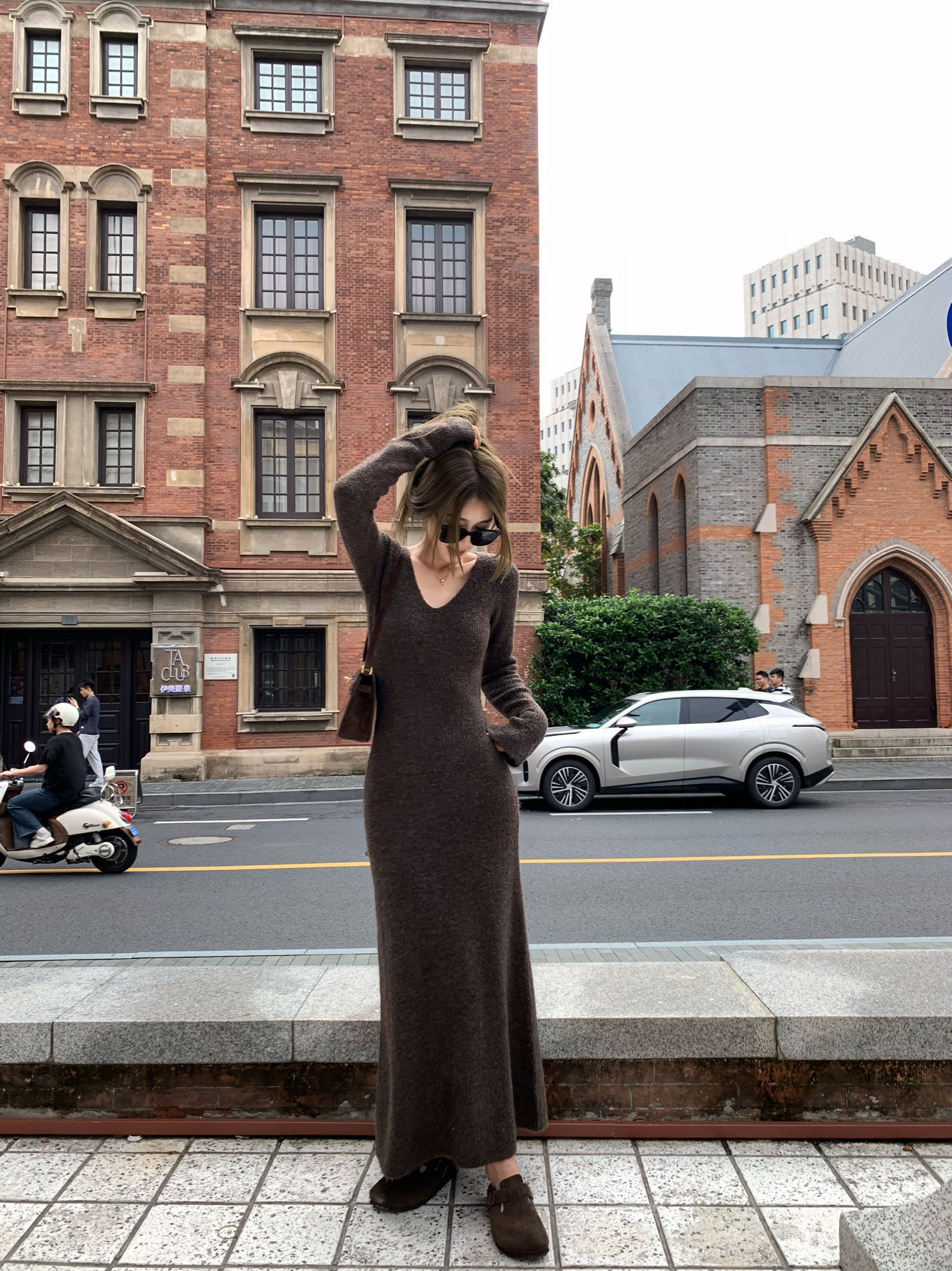 V-neck Slim A-line Knitted Dress - Winter Sweater Dress Inspired by 90s & Y2K Styles, Perfect for Cozy Seasonal Layering