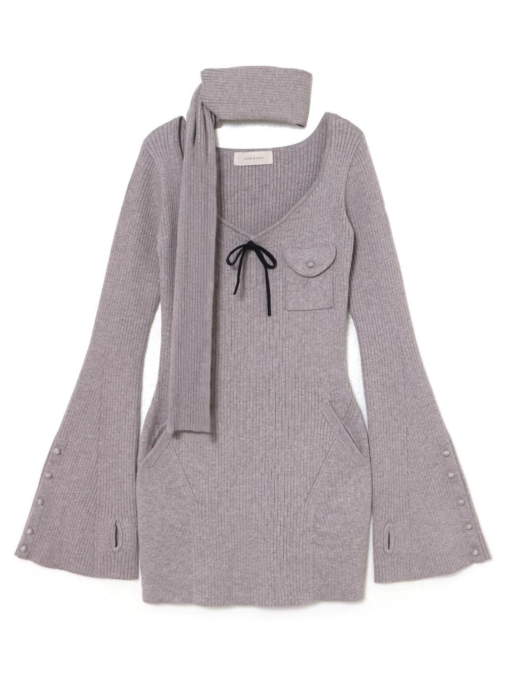 V-neck Waist-Cinching Knitted Dress with Scarf - Short Skirt, Japanese Style, Perfect for Y2K and 90s Fashion Lovers