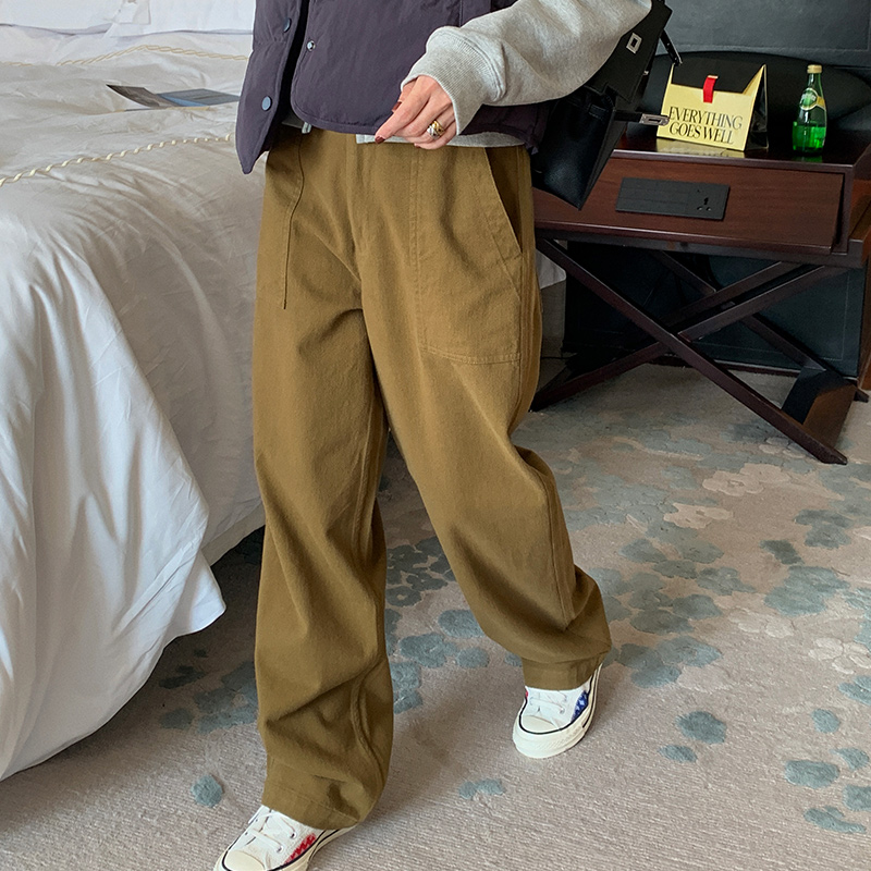 Versatile Khaki Wide Leg Loose Casual Pants for Women - Straight Leg Design for Autumn Winter 2022 Fashion