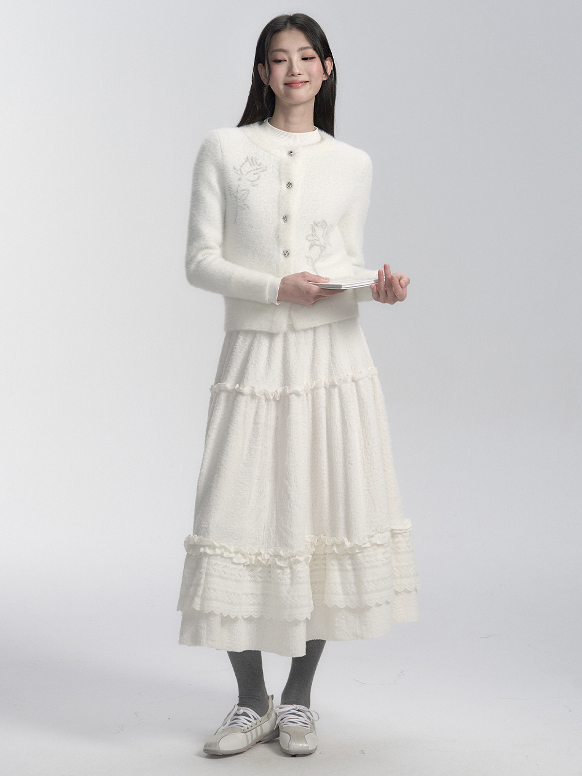Versatile Knitted Lace Fluffy Midi Skirt - Out of Control Little Sheep Design, Y2K Style Cake Skirt