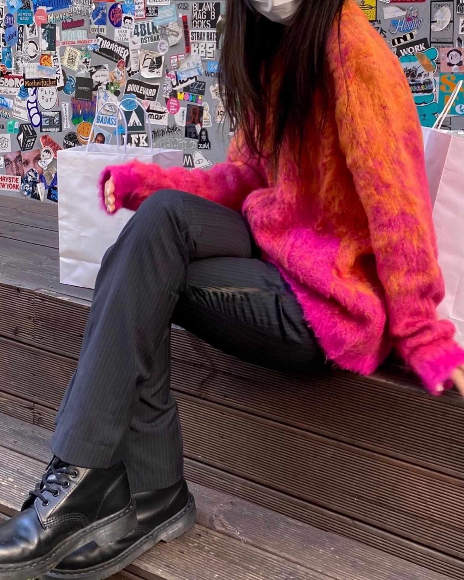 Versatile Loose Fit Gradient Color Block Knitted Cardigan in Orange Peach Pink - Unique Korean Style Fashion