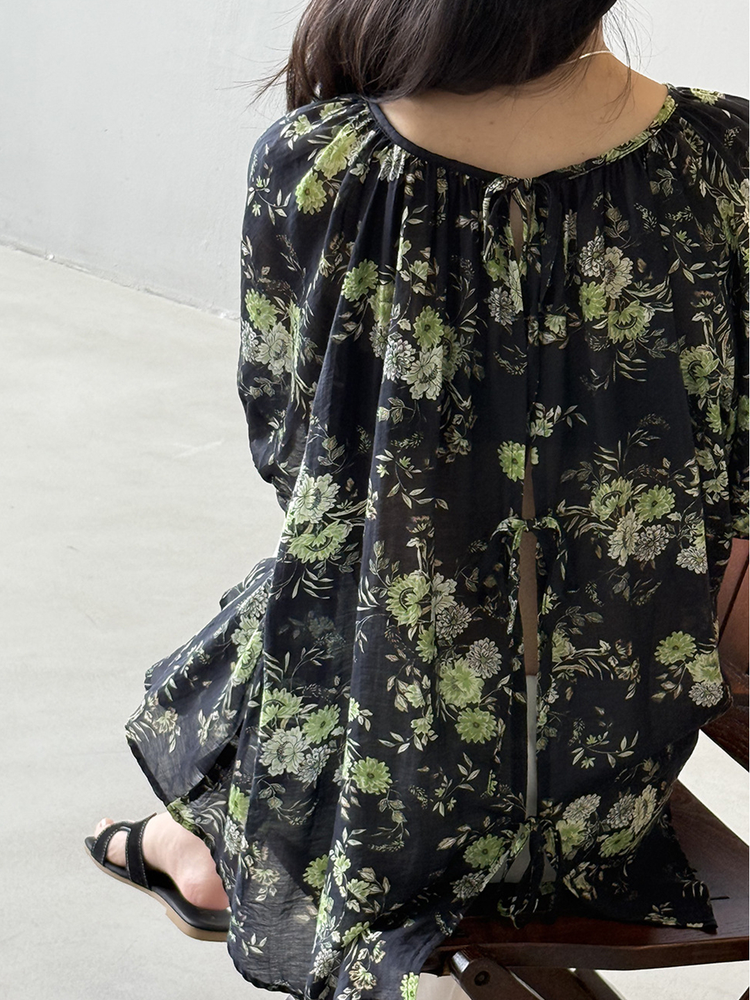 Vintage Floral Doll Shirt - Women's Back Open Cardigan with Tie, Unique French Style, 2025 Summer Short Sleeve Top