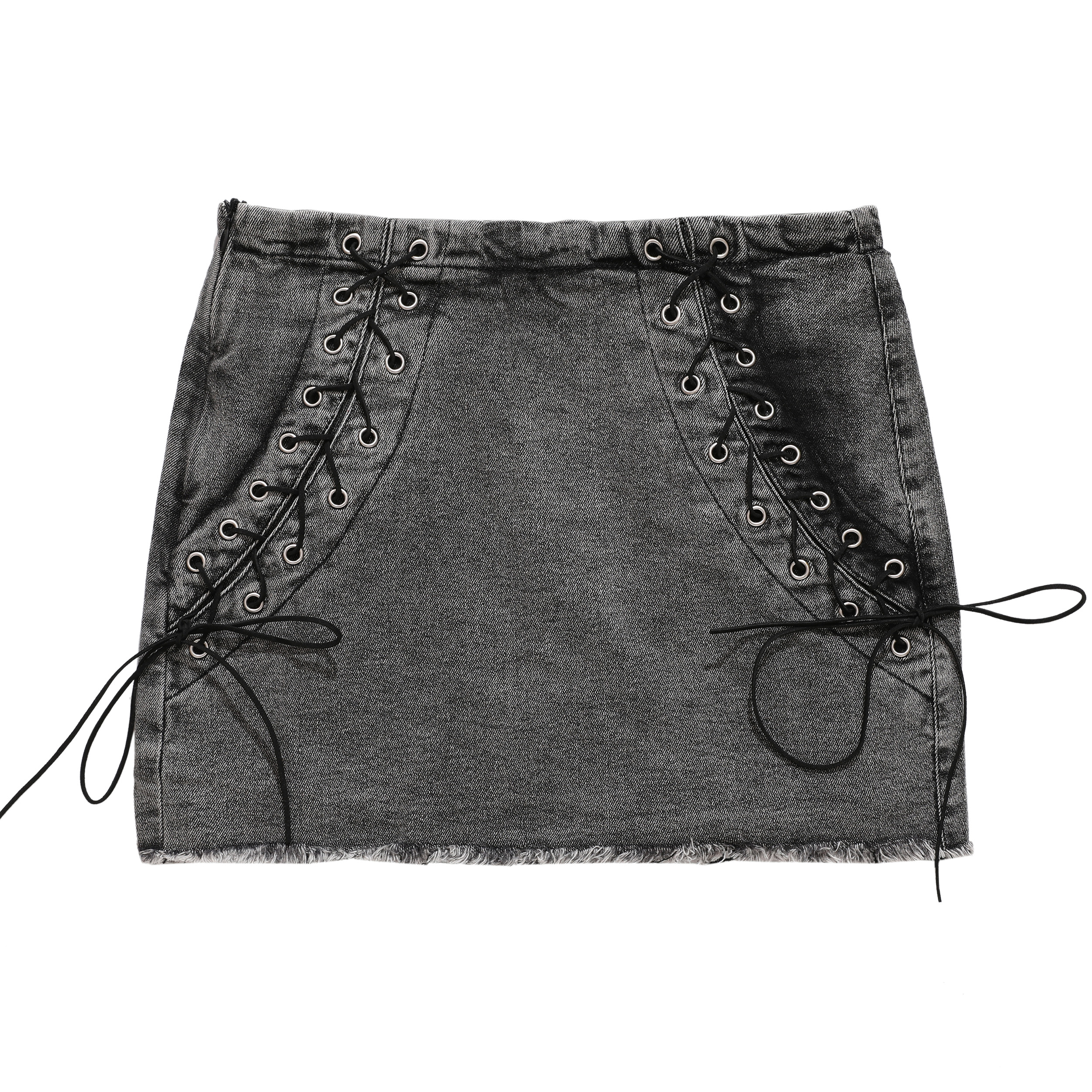 Vintage Frayed Tie-Up Bodycon Mini Skirt with Letter Embroidery - Trendy Denim Skirt for Women, Hot Girl American Style Fashion