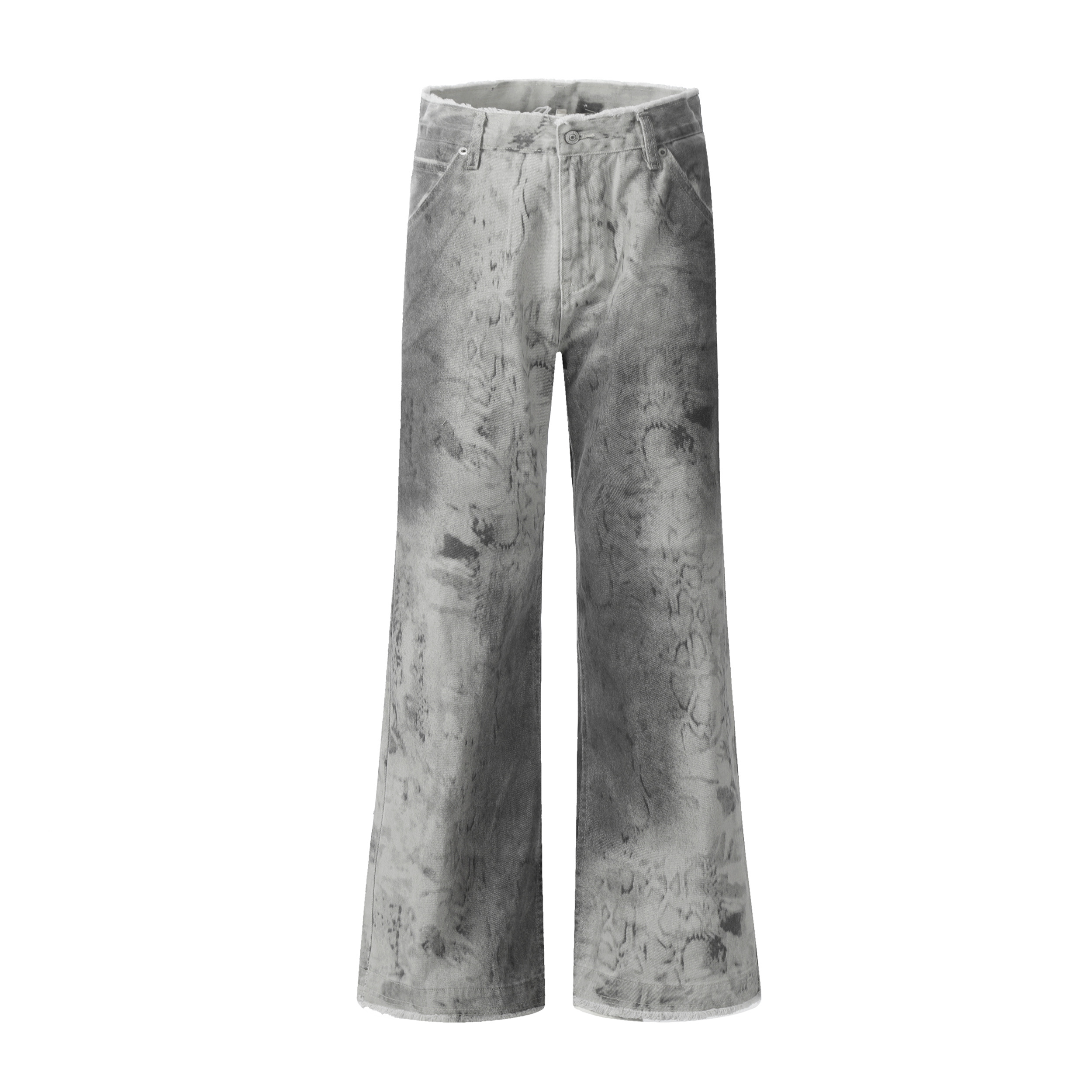 Vintage High Street Distressed Snake Print Tie-Dye Wide-Leg Jeans for Women - Trendy 90s Inspired Loose Fit Denim Pants