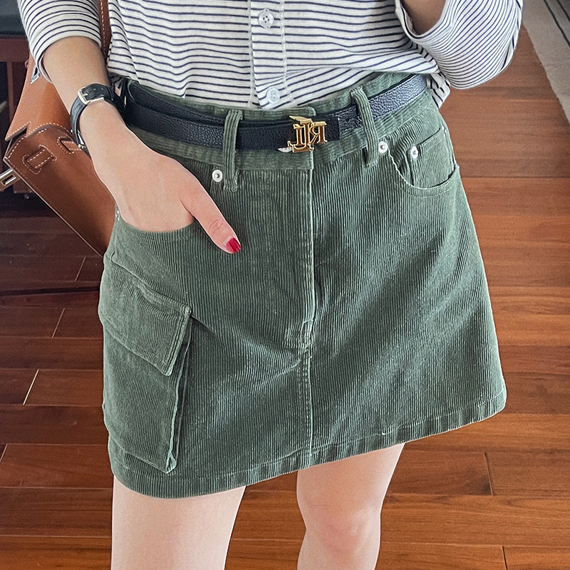 Vintage High-Waisted Midi Skirt for Women - A-Line Corduroy Spring/Summer 2023 Fashion Essential