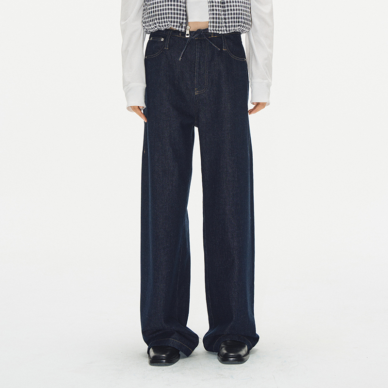 Vintage Personality Loose Straight Denim Pants for Women - Original Color, 2024 Fashion, Casual Style, Trendy Everyday Wear