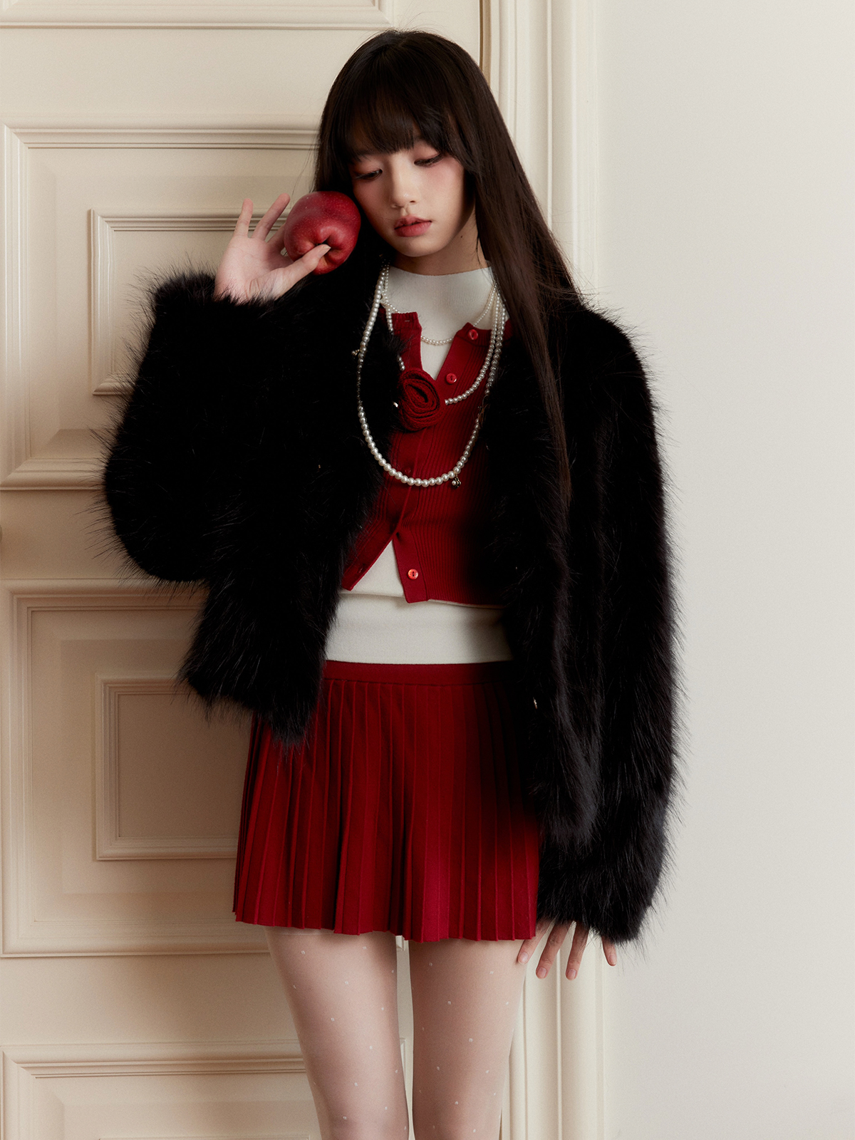 Vintage Red Knitted Cardigan and Skirt Summer Outfit Set - Christmas Carnival Style, Retro Chic Fashion for Festive Looks
