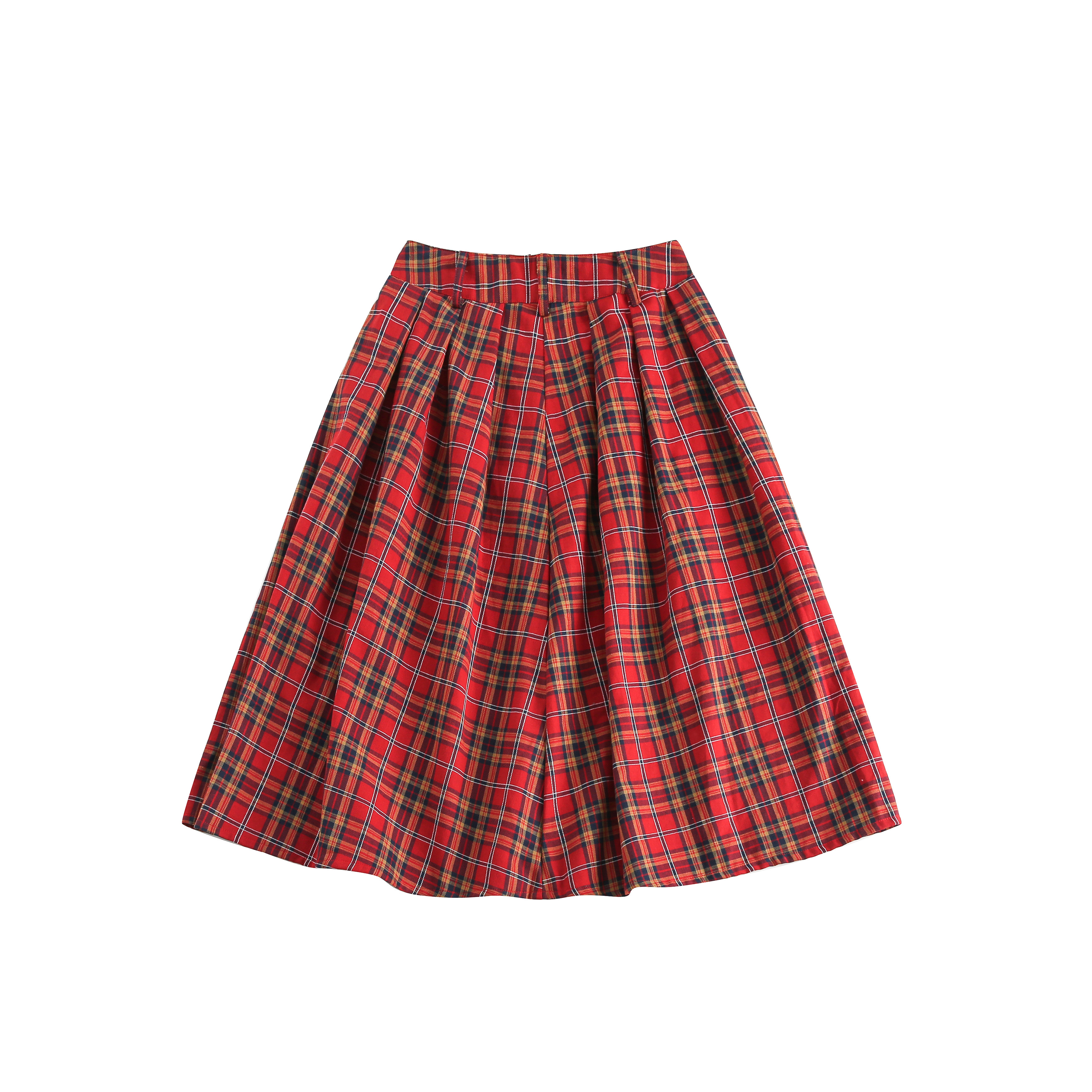 Vintage Red Plaid Midi Skirt for Summer - Slim A-Line Pleated Design, American Style, Spicy Girl Fashion, Y2K Aesthetic