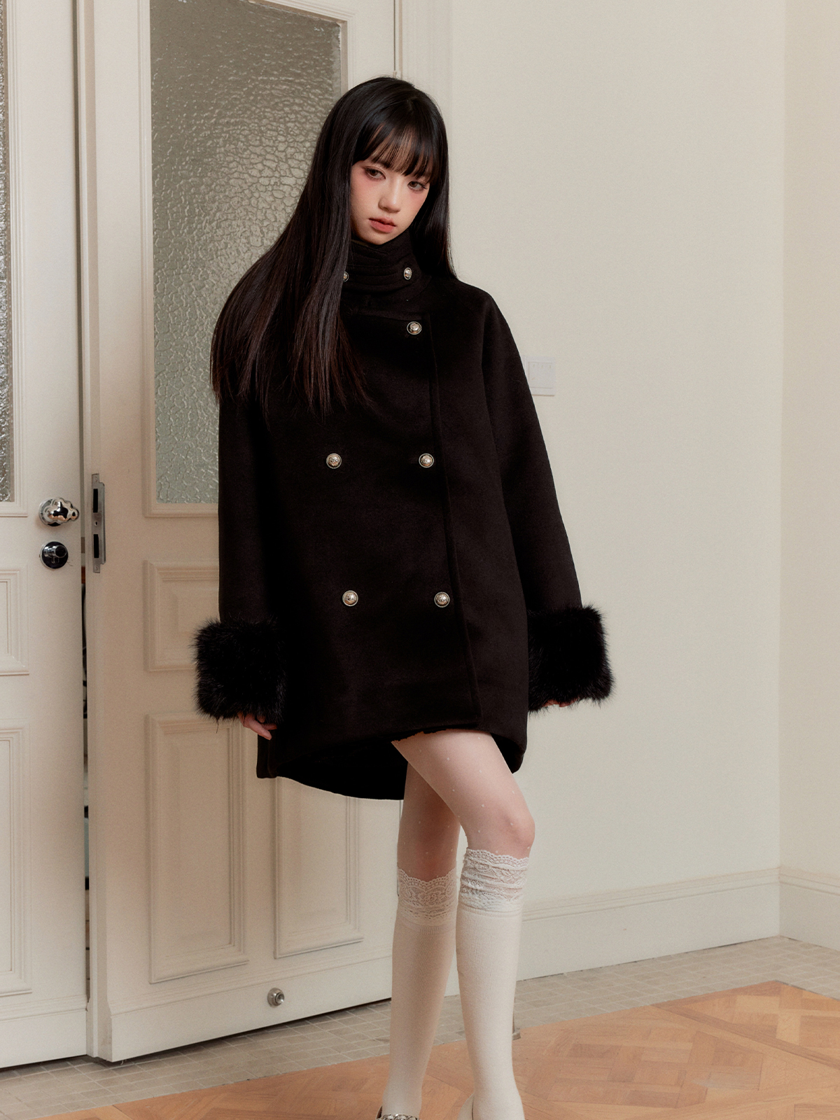 Vintage Showa Old Dream Double-Breasted Woolen Coat - Thousand Gold Cloak for Winter, Retro Y2K Style Outerwear