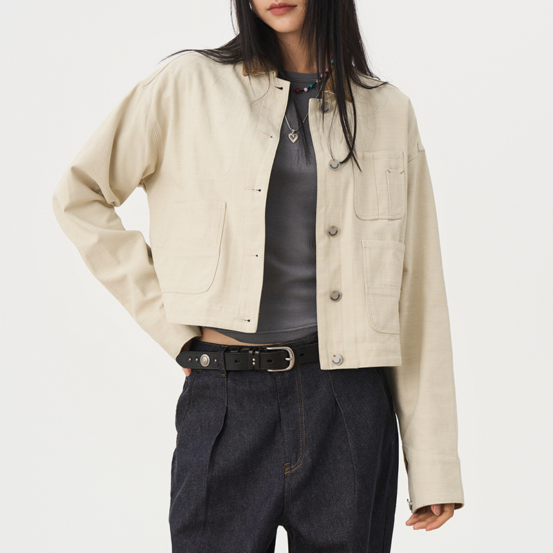 Vintage White Color-Block Collar Jacket for Women - Casual Autumn Short Top in Korean Style