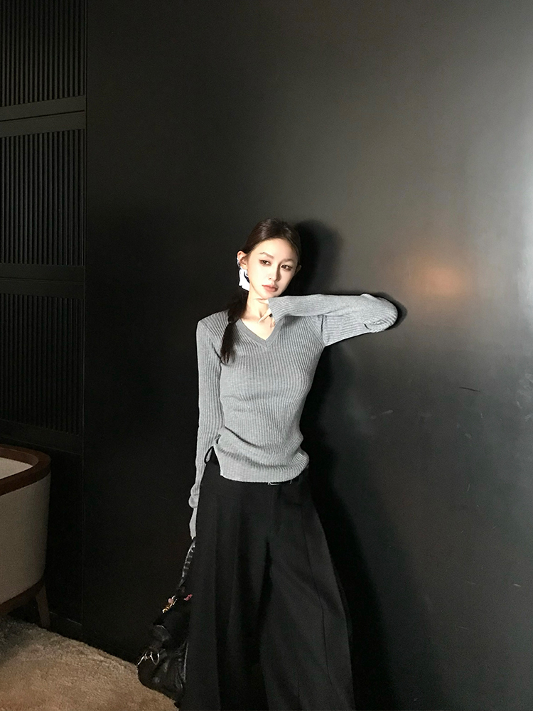 Warm and Soft Melody V-Neck Wool Sweater for Women - Long Sleeve Knitted Top for Spring and Winter, Cozy Lazy Style Fashion