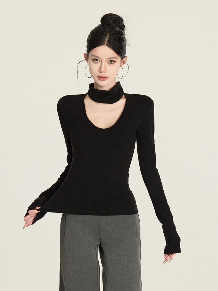 Warm Base Layer U-Neck Top - Elegant Slimming Design for Winter - Versatile Cardigan Style Neck Cover