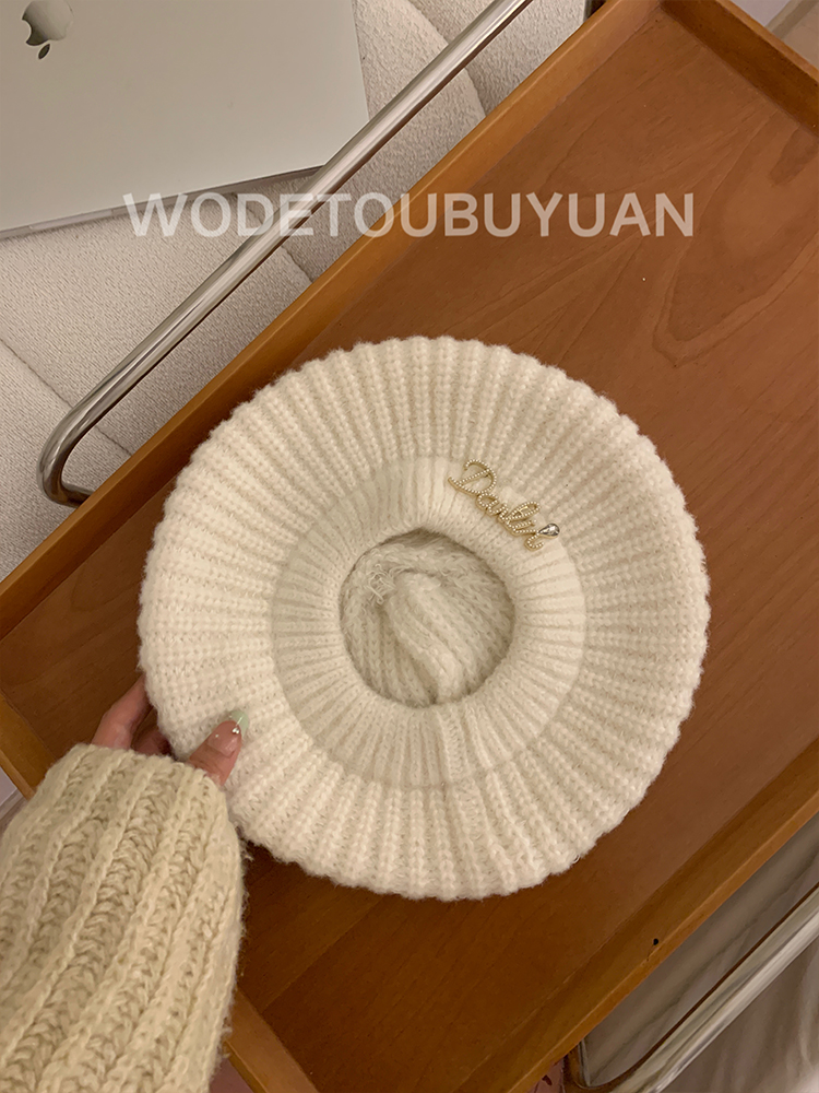 Warm Plush Knitted Beret Hat for Women - "My Head is Not Round" Trendy Painter Hat for Autumn Winter, Small Face Appearance