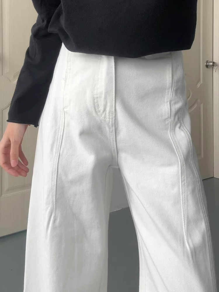 White High-Waisted Wide-Leg Jeans for Women - Loose Fit, Curved Blade Design, Versatile Summer Style, Floor-Length Fashion