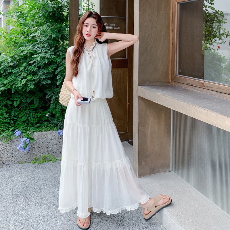 White Lace Tie Vest and Skirt Two-Piece Set - Women's Summer 2025 Gentle Street Fashion, Y2K Inspired Style