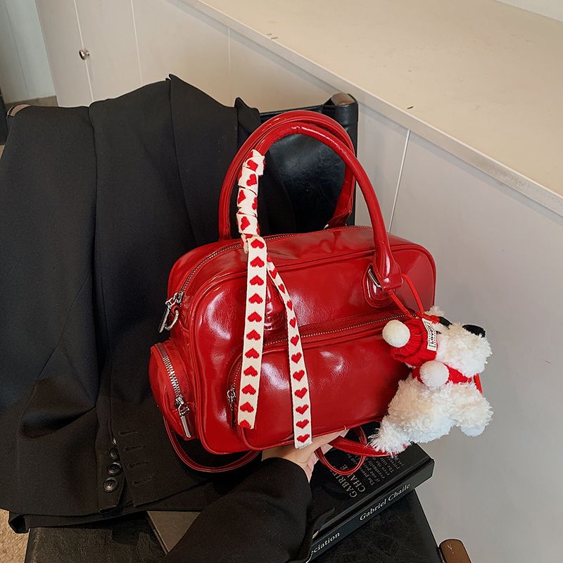 Winter 2025 Red Christmas Double Shoulder Bag - Trendy Large Capacity Student Bag with High-End Feel