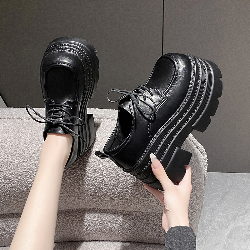 Women's 10cm Thick-Soled British Style Leather Loafers - 2025 Casual Platform Shoes for Petite Height Increase