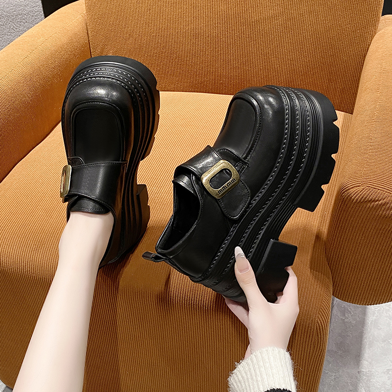 Women's 10cm Thick-Soled High-Heeled Loafers - British Style Spring 2025 Leather Platform Shoes for Height Increase