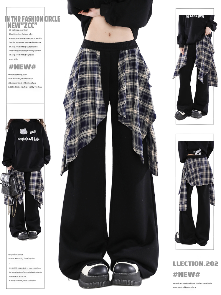 Women's American Street Style Faux Two-Piece Spliced Skirt & Jazz Dance Wide-Leg Trousers - Casual Fall & Winter 2025 Fashion