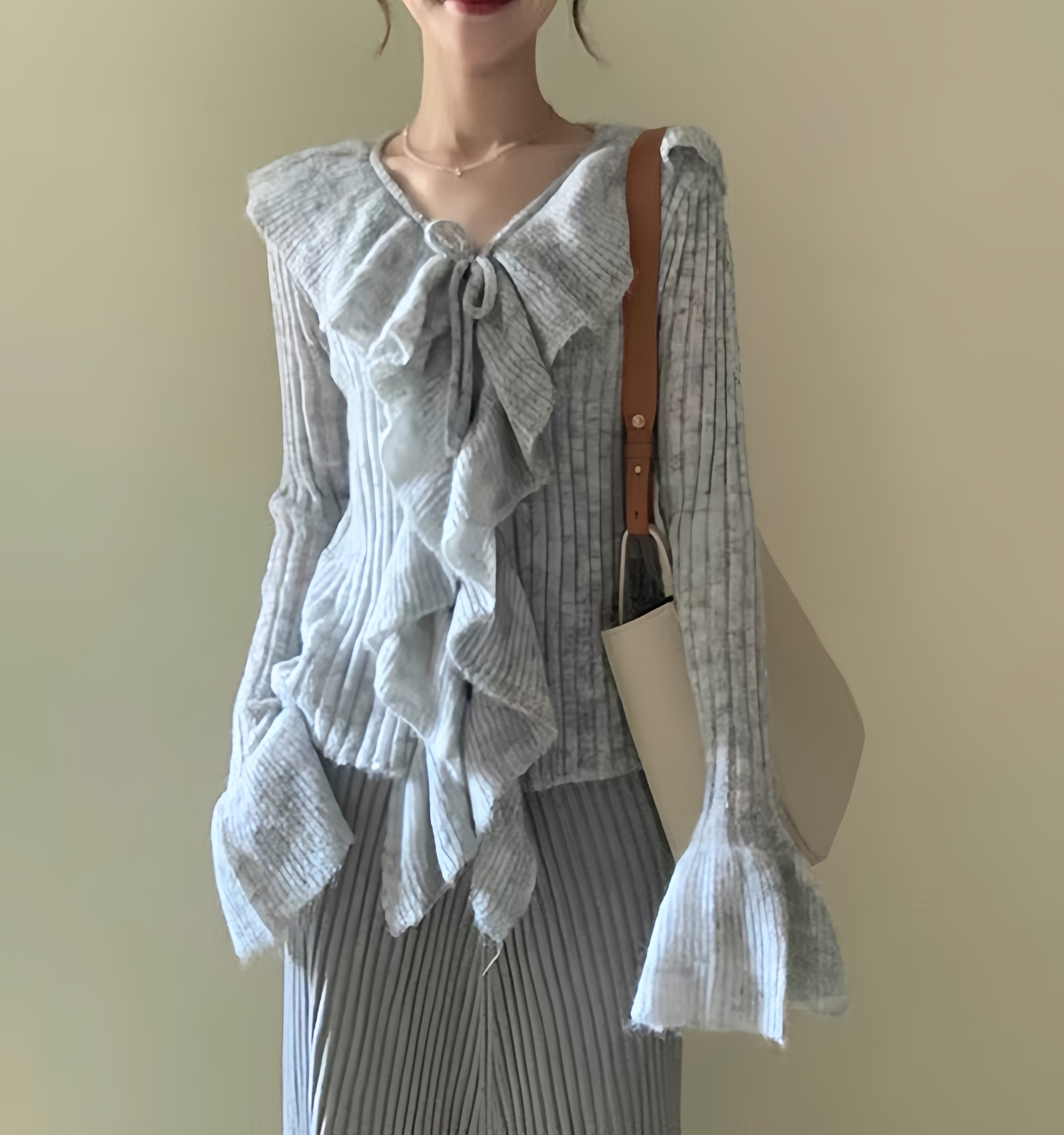 Women's Autumn Lotus Leaf Lace Collar Knitted Cardigan and Camisole Dress Two-Piece Set - Lightweight Layering for Chic Style