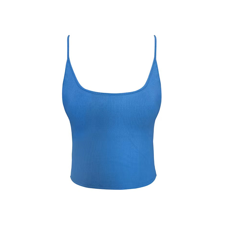 Women's Backless Blue Knitted Tank Top with Chest Pads - Sexy Outerwear or Innerwear, Perfect for 90s and Y2K Style Fashion