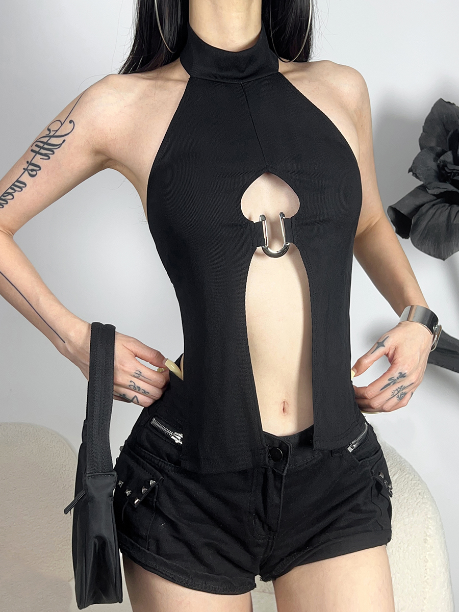 Women's Backless U-Shaped Hollow Tank Top - Eccentric Cropped Design for Unique Style, Trendy Y2K Fashion