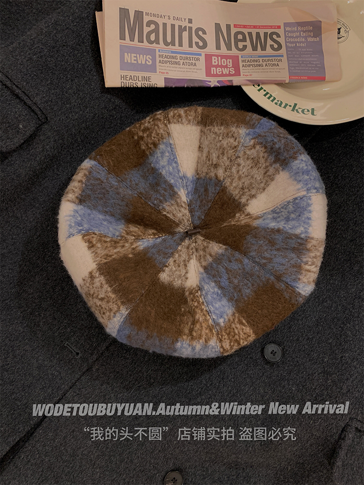 Women's British Style Wool Beret - Octagonal Brushed Hat for Autumn Winter 2024, Versatile Fashion Accessory