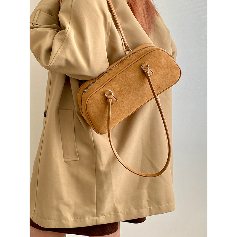 Women's Brown Suede Shoulder Bag - Korean Style High-End Retro Design for Spring & Summer 2025